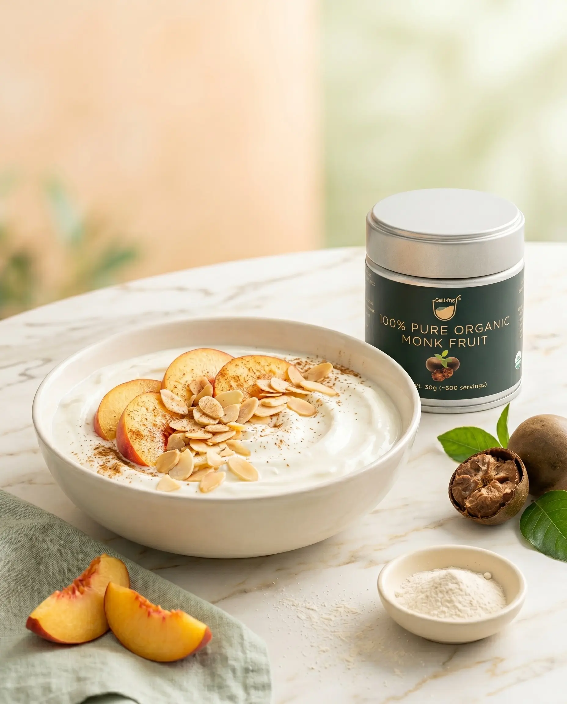 Guilt-Free 100% Pure Organic Monk Fruit with 50% Mogroside V without erythritol with oat meal breakfast